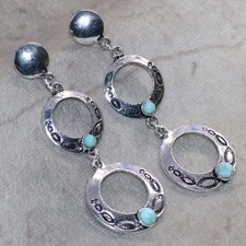 Long Larimar 925 Silver Plated Earrings 2.5" Handmade Gift Jewelry Trendy JW