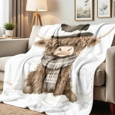Cute Highland Cow Blanket Flannel Throw Kids Animal Print Throw Highland Cow ...