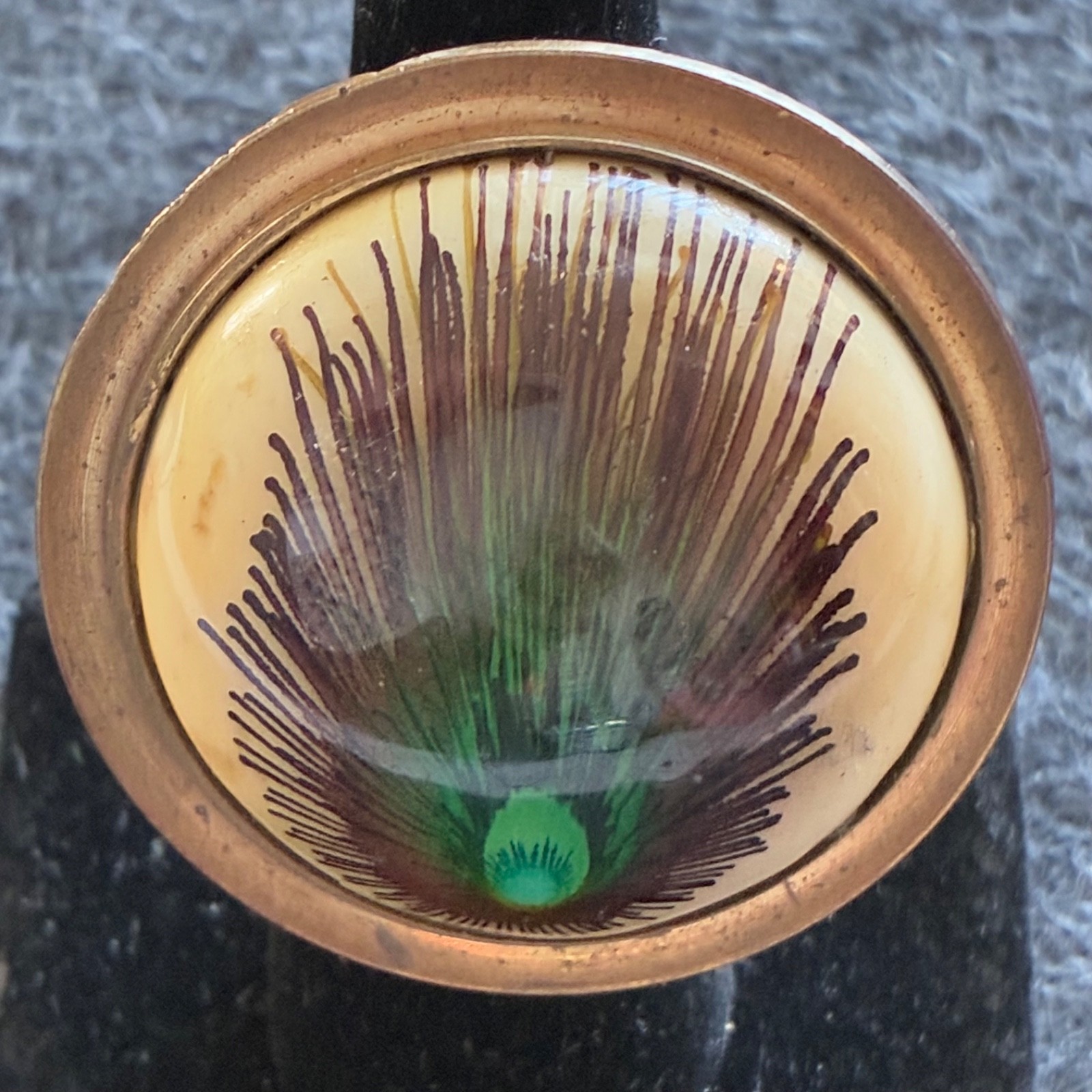 Vintage Peacock Feather Statement Ring Adjustable - image 8