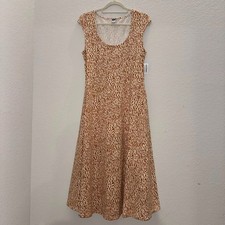 NWT Old Navy Womens Sz M Fit & Flare Midi Dress Cheetah Print Safari Resort Boho