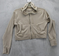 So Hoodie Sweatshirt Women's Large Beige Solid Color Polyester Blend Lounge Life