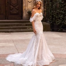 Sexery Mermaid Lace Wedding Dresses Off Shoulder Sweetheart Tulle Princess Gowns