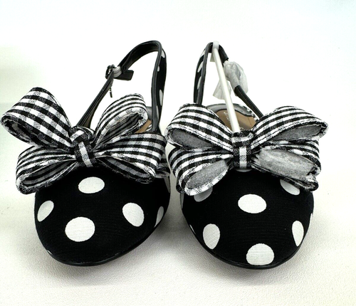 J. Renee Tanay Fabric Women's Shoes Size 9W Black White Polka Gingham New In Box - Picture 3 of 16