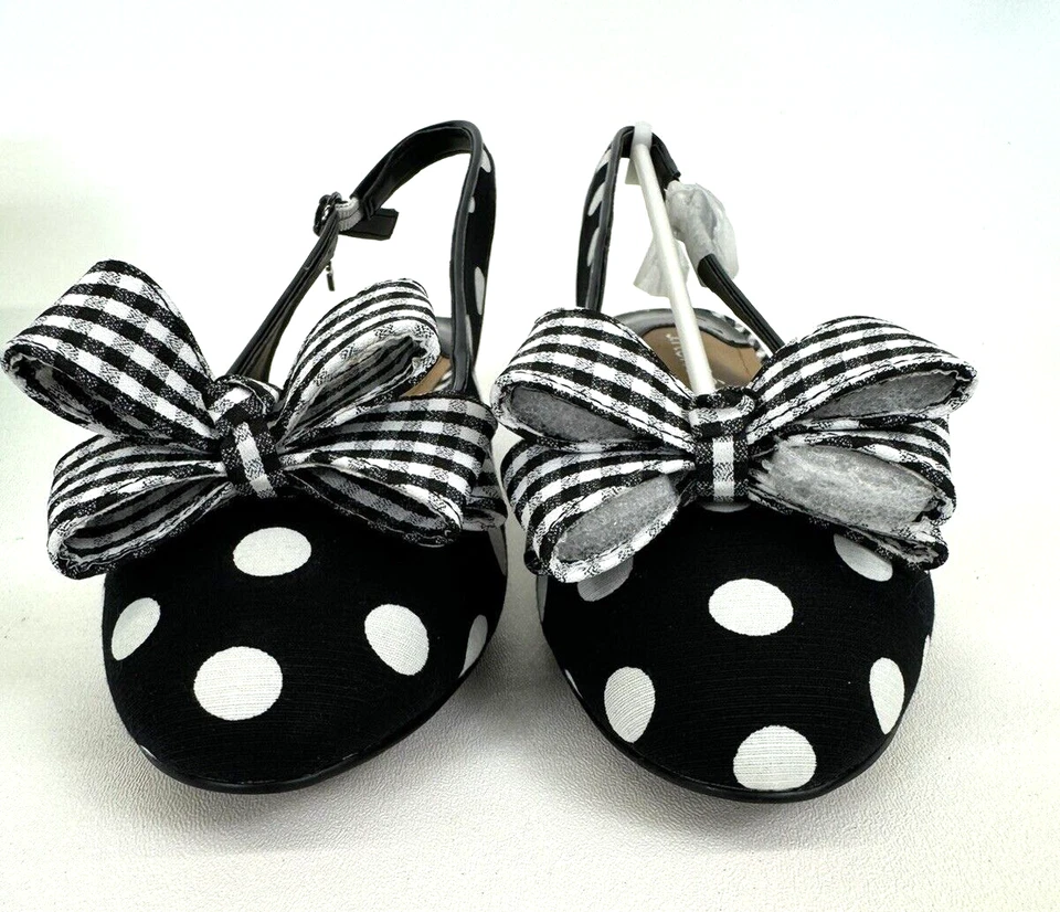 J. Renee Tanay Fabric Women's Shoes Size 9W Black White Polka Gingham New In Box - Image 3 of 4