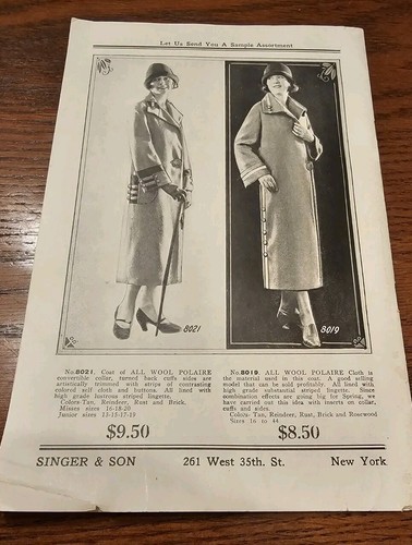 Vintage 1920s OVERCOATS Womens Coats Clothing Catalog Singer & Sons New York NYC - Imagen 4 de 7