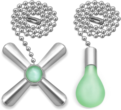 Silver Ceiling Fan Pull Chain Set, 2Pack 3Mm Diameter Beaded Fluorescent Decorat - Picture 10 of 12