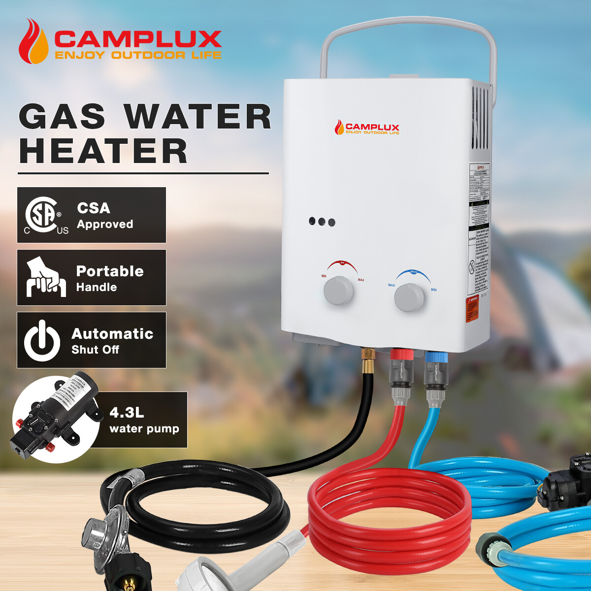Camplux Outdoor Tankless Gas Water Heater Pump u0026amp; Hose Instant Boiler  Shower Kit | eBay