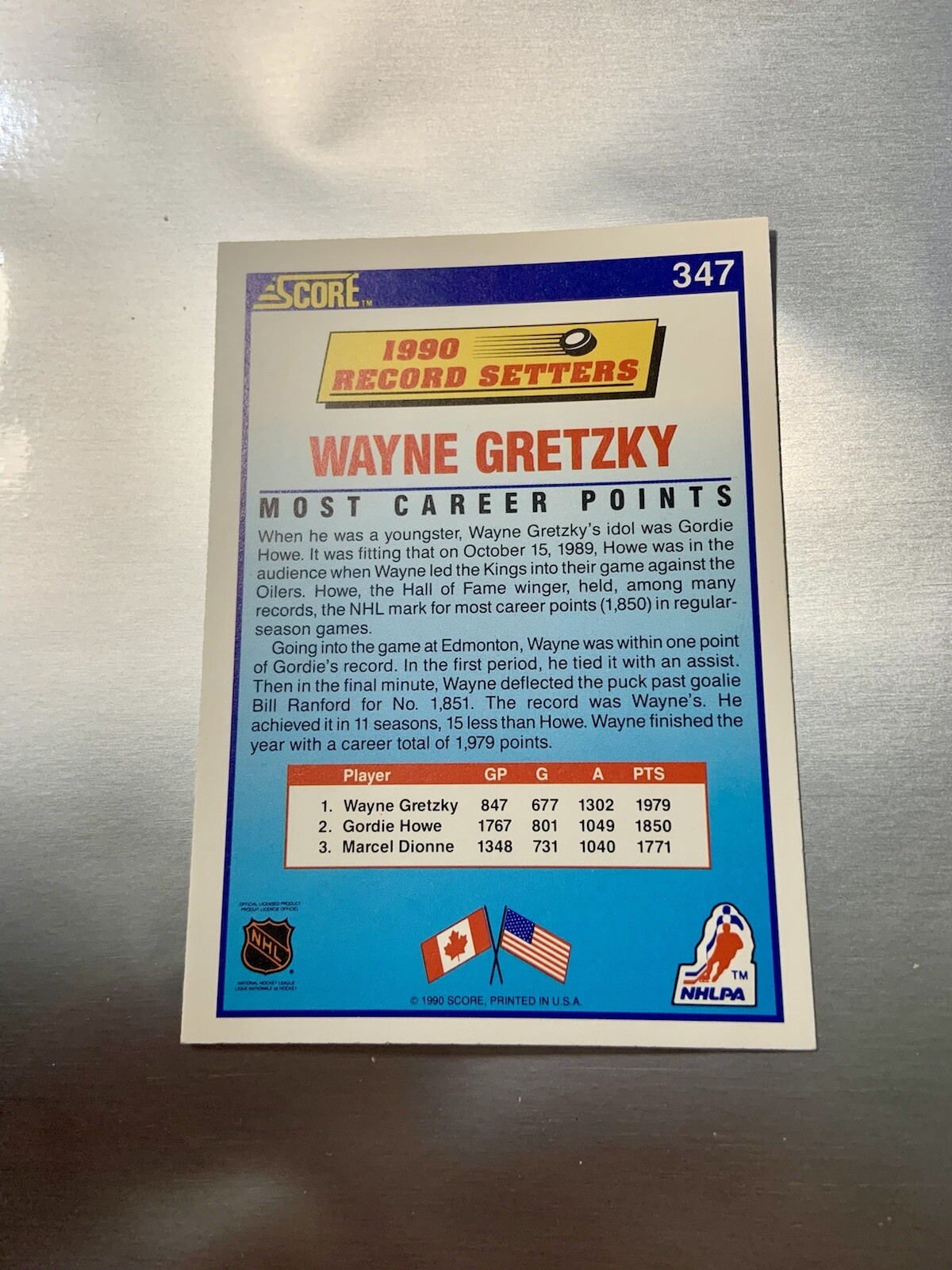 Wayne Gretzky Center 1990 Record Setters Score Hockey Card 347 Blue wayne-gretzky-center-1990-record-setters-score-hockey-card-347-blue