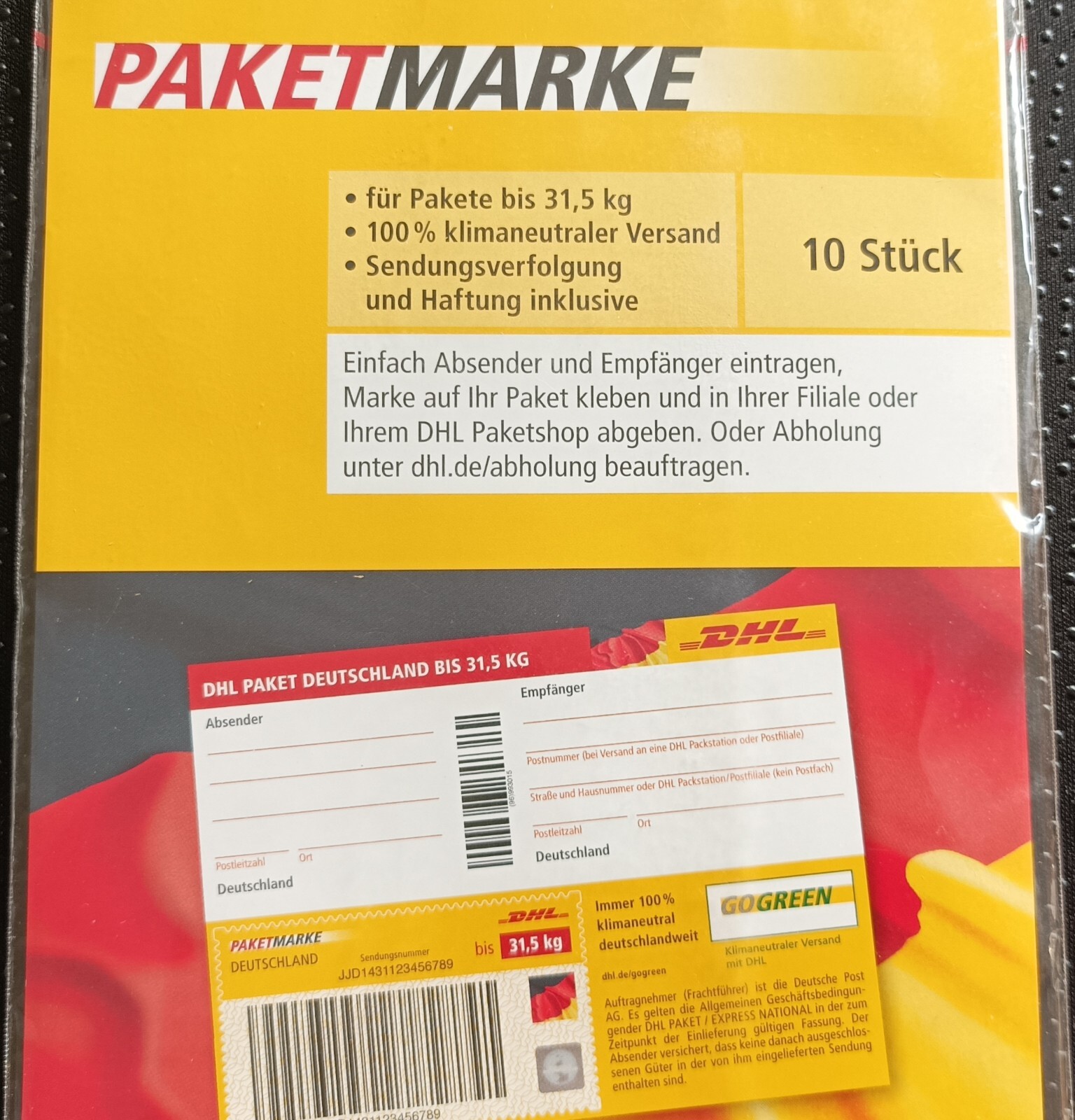 10x DHL Paketmarken national 10x 31,5kg freigem. versichert 500