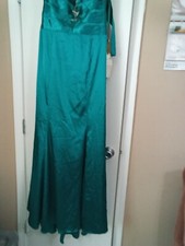 Ronny Bodarth women's size M Teal Evening Gown Prom Open Back New with flaw