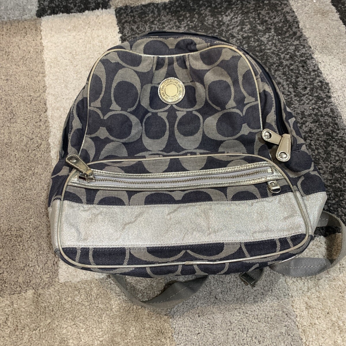 Coach Signature Denim & Silver Stripe Poppy Backpack F19691  display picture 2