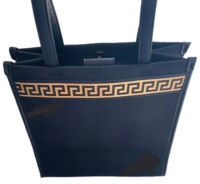 VERSACE ハロックロコフティ 78GAIC01CF00C G89 Versace Black Canvas Gold Greca Key Design Tote Purse w