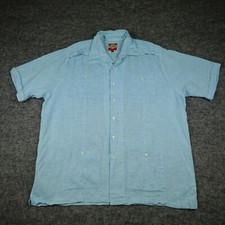 San Cristobal Guayabera Extra Large Blue El Guapo Linen Blend Pockets Vacations-