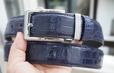 Blue Genuine CROCODILE Belly Leather Skin Men's Belt - W 1.3'' #H26