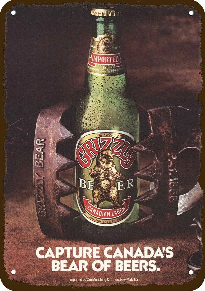 1985 GRIZZLY BEER Bottle in Bear Trap Vintage-Look DECORATIVE