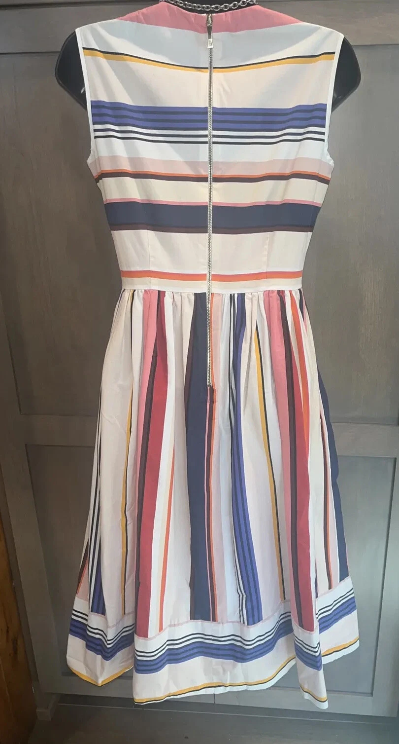 Abito Kate Spade iconico colorato berbero aderente e svasato a righe con zip posteriore esposta 2