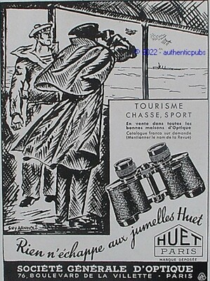 REKLAME HUET FERNGLAS STE GENERAL OPTIK TOURISMUS JAGD SPORT VON 1936 AD