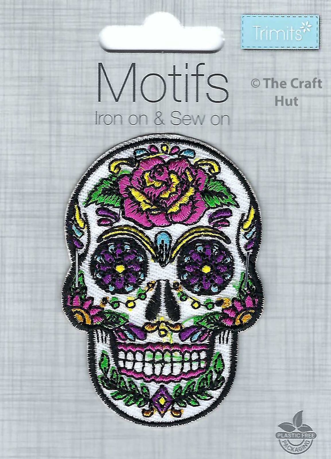 Iron On or Sew On Motifs Trimits Patch Mending Sugar Skull Head CFM1\014B New