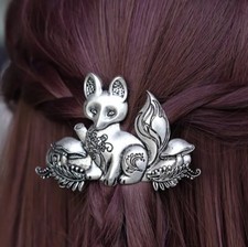  LARGE SILVER FOX HAIR CLIP ~ HAIR SLIDE ~ HAIR ACCESSORIES ~ FOX LOVER ~ GIFTS 