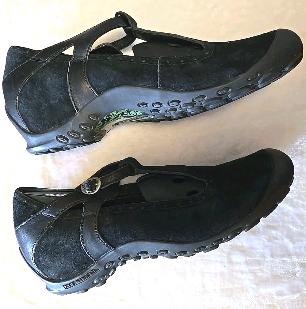 Scarpa Merrell Plaza Strap Midnight Mary Jane scamosciata fibbia comoda nera taglia 10