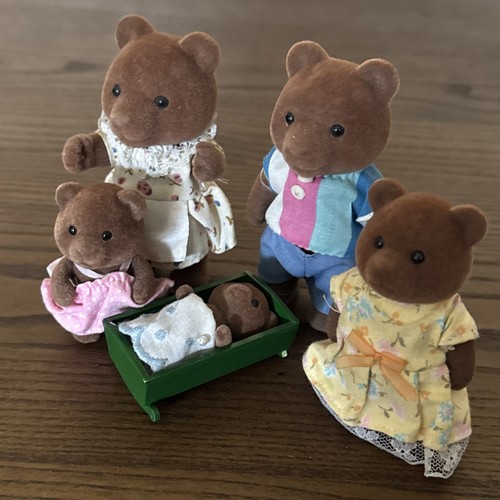 Sylvanian Families - Vintage Brown Bears Figures X5 1980s - Picture 20 of 20