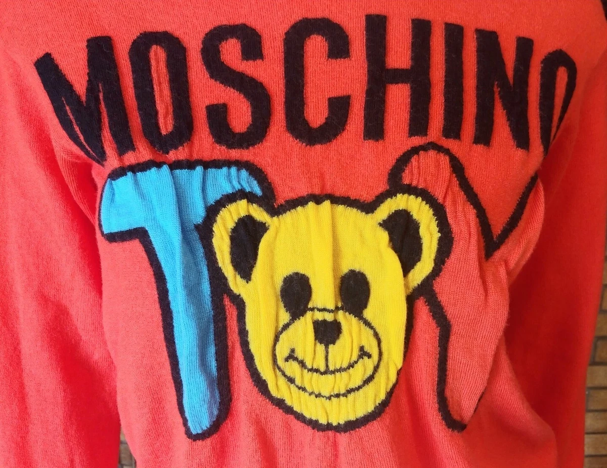 Moschino Sweater Puckered Toy Logo Red Wool Pullover Size XS