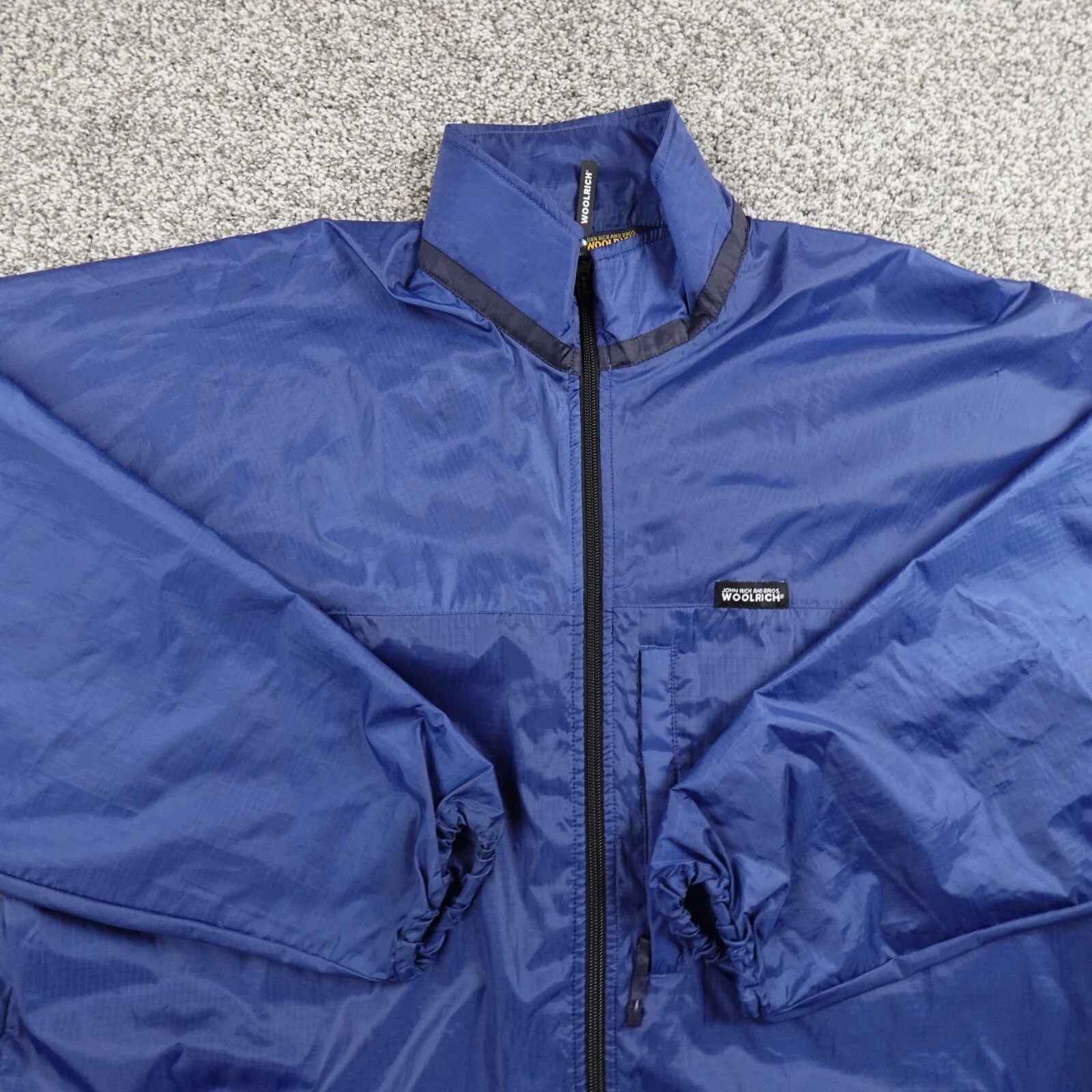 Woolrich Jacket Mens XL Blue Windbreaker Zip Coat Outdoor Hiking John Rich Bros