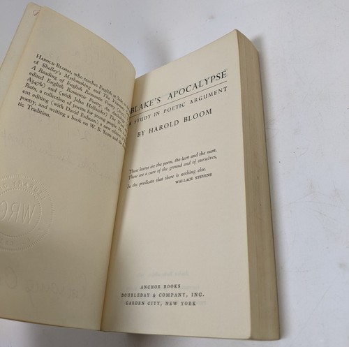 Blake's Apocalypse: A Study in Poetic Argument - Harold Bloom (Doubleday Anchor) - Picture 5 of 6