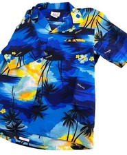Vintage Helena's Men Large L Hawaiian Shirt Hawaii Print Made In USA Welt Pocket