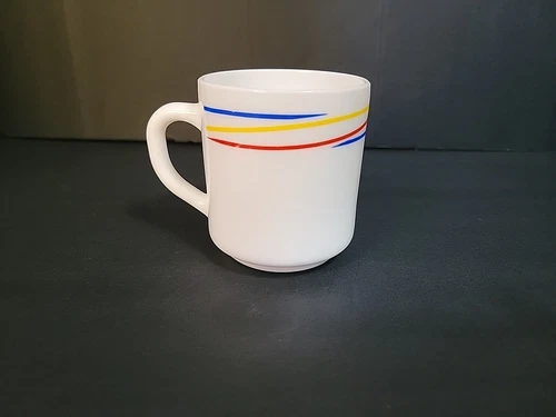 Arcopal France Fireworks Milk Glass Coffee Mug Stripes EUC