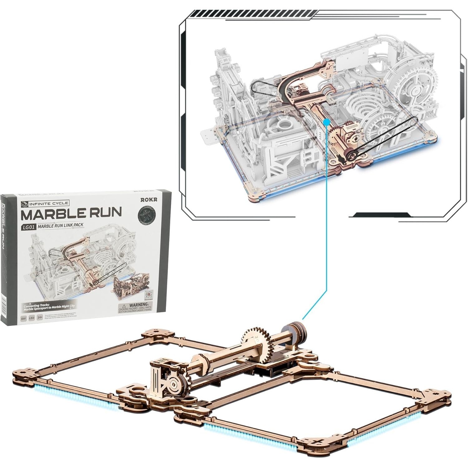 ROKR 3D Puzzle Electric Marble Run Spaceport Movable Model Multi-Play Toys Gifts