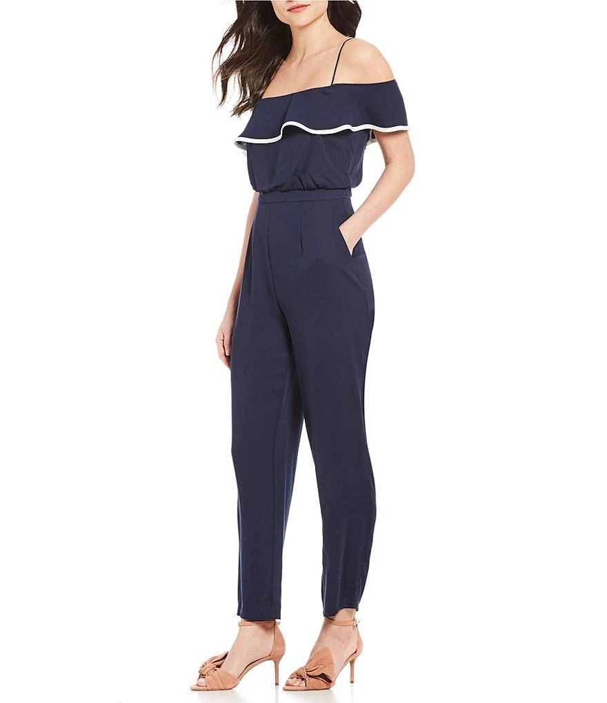 VINCE CAMUTO COLD SHOULDER NAVY JUMPSUIT sz 4 eBay