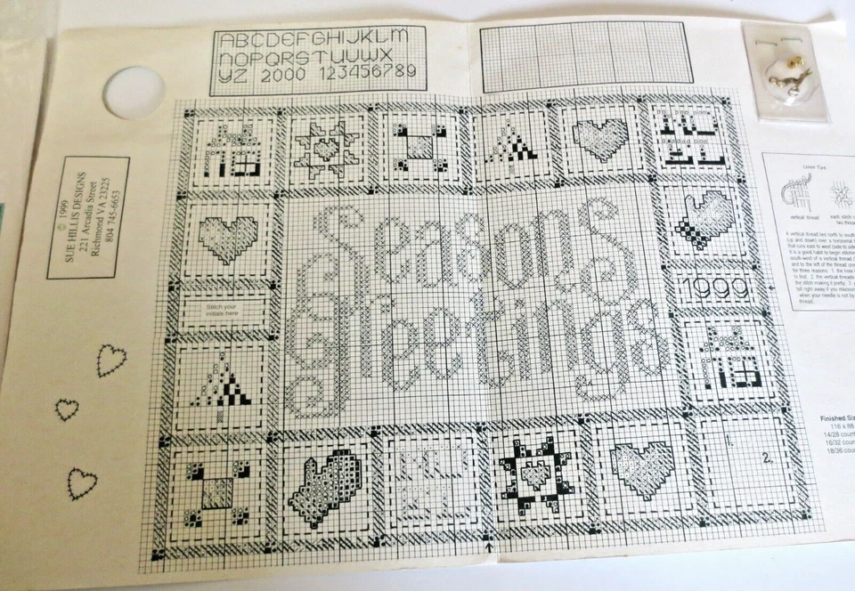 SUE HILLIS L173 CROSS STITCH DESIGN SEASONS GREETING CHRISTMAS QUILT CHARMS 1999 - Image 4 of 4