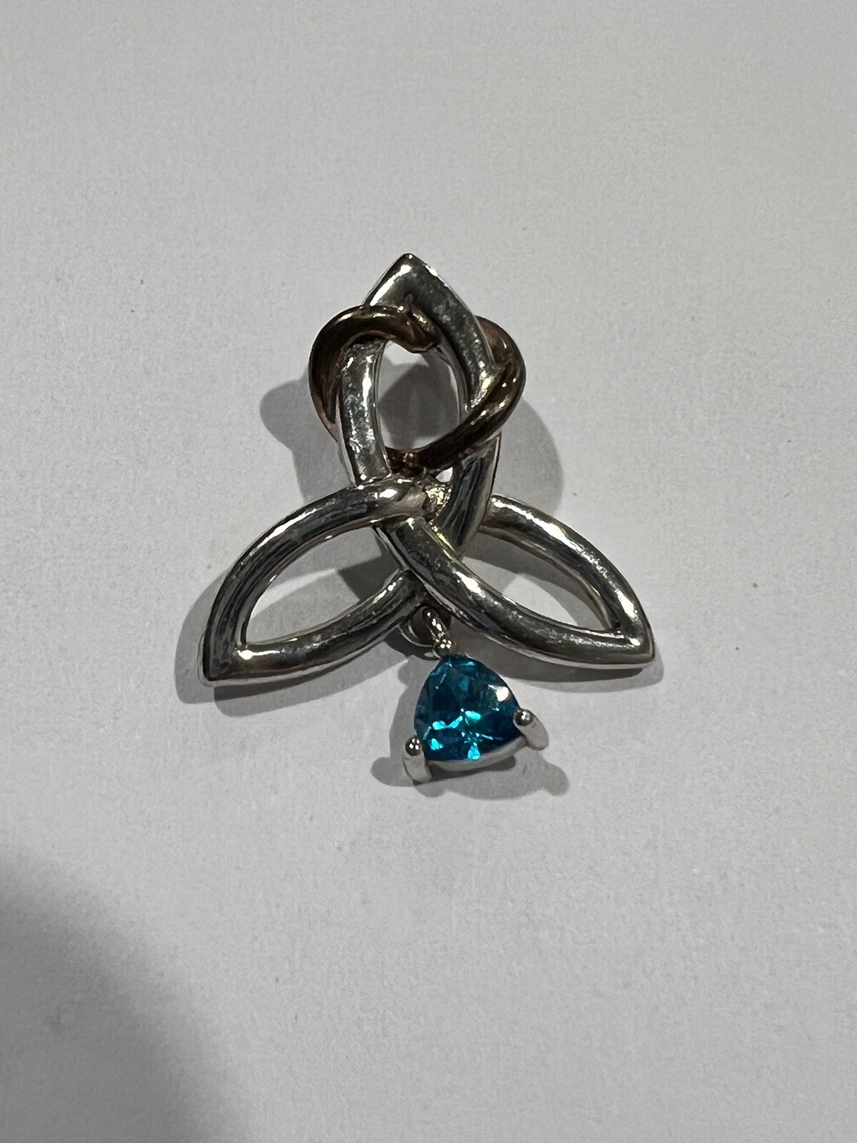 925 Sterling Silver Celtic Trinity Knot Blue Stone Pendant Charm Irish ...