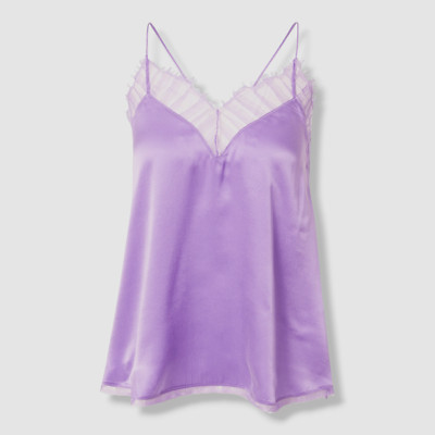 $265 Iro Womens Purple Berwyn Silk Cami with Lace Trim Top Size FR 40/ US 8