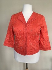 Coldwater Creek Lined Embroidered Orange Jacket, 3/4 Slv Snap Buttons Sz 16 NWT