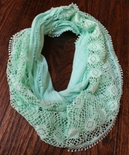 Lightweight Infinity Fashion Scarf Justice Solid Mint Green Lace Lacey 15" x 62"