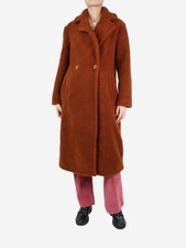 Maje Rust Brown Teddy Fleece Coat - Size Uk 8
