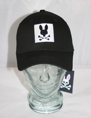 Psycho Bunny Men's Black White Bunny Logo Patch Snapback Hat Cap | OS NWT