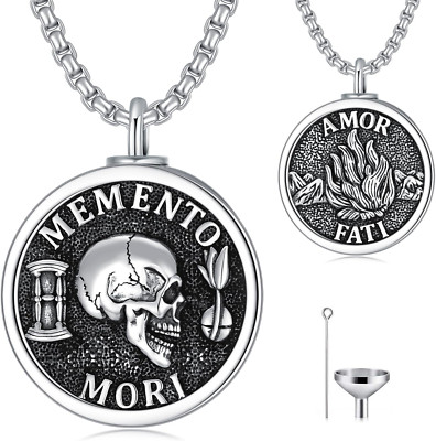 Memento Mori Urn Necklace for Ashes 925 Sterling Silver Cremation Skull ...