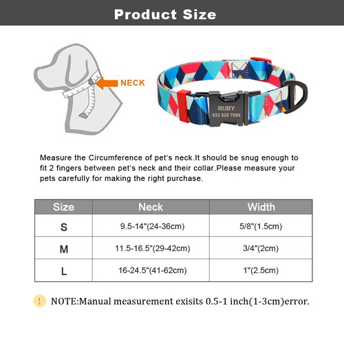 Personalized Print Nylon Dog Collar Engraved Name Adjustable for Small Large Dog - Picture 2 of 14