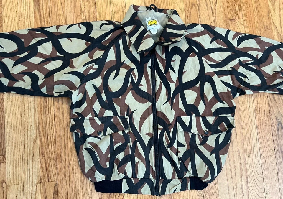 VTG ASAT Predator Camo Bomber Jacket Men's Large Tan Brown Black Made in USA Y2K - Image 3 of 4