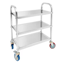 3 Tier Kitchen Trolley Utility Serve Storage Rolling Cart Stainless Steel 420lbs