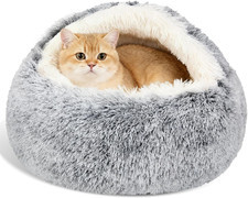 Calming Dog  Cat Cave Bed with Hooded Cover, Removable Washable round for Small