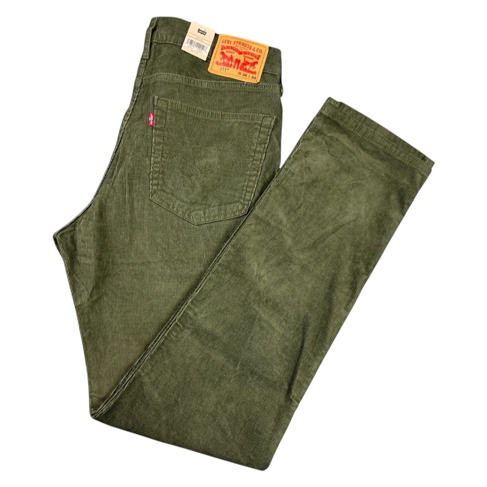 Pantalones de pana Levis 511 para hombre talla 36x34 calce ceñido elástico verde 5 bolsillos Foto 4 de 4