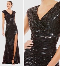 MAC DUGGAL 5441 Embellished Wrap Over Maxi Gown Size 14 Brown Cap Sleeve NWT