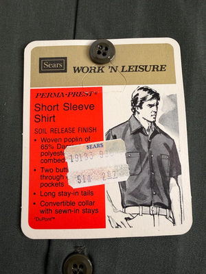 Vintage Sears Work 'N Leisure Shirt XL 17.5 Forrest Green Perma