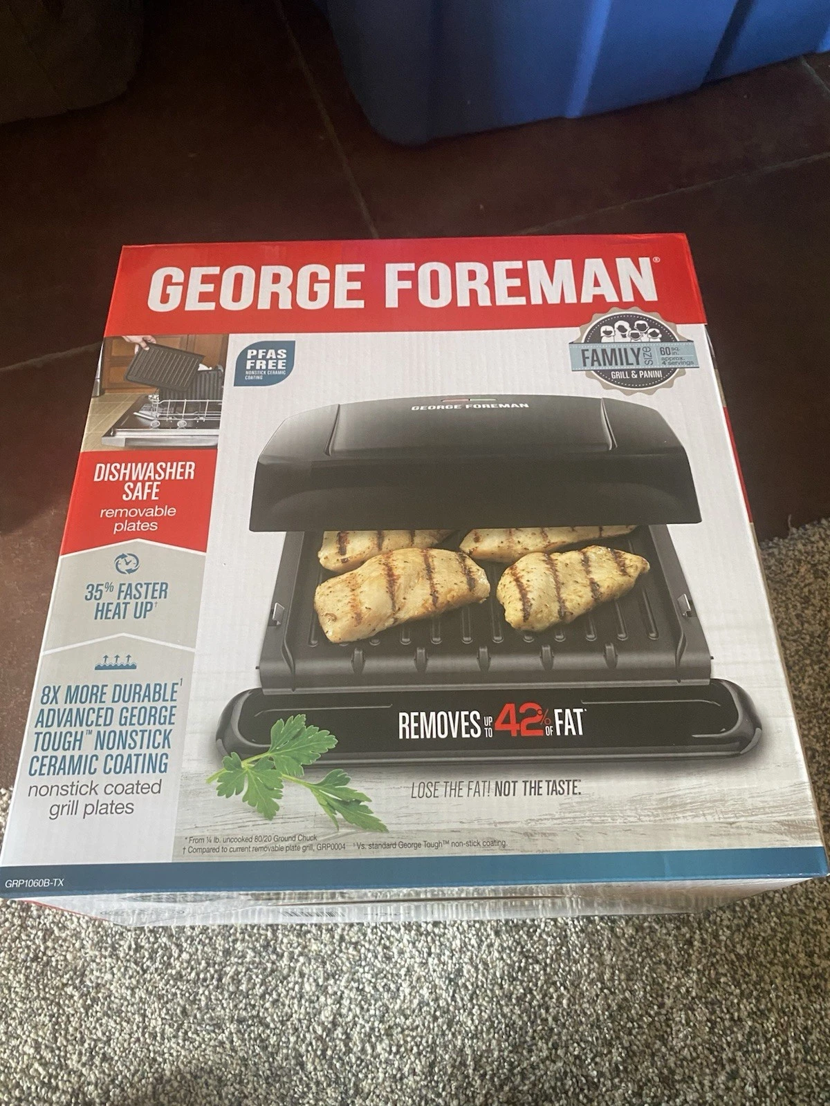 NEW George Foreman GRP1060B-TX Family Size Removable Plate Grill Black Sealed