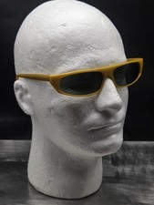 True Vintage 80s Yellow Wrap Sunglasses 5 Barrel Hinges Glass Lenses Thick