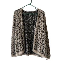 XOXO Women's Size Medium Leopard Spot Fuzzy Open Front Cardigan Sweater